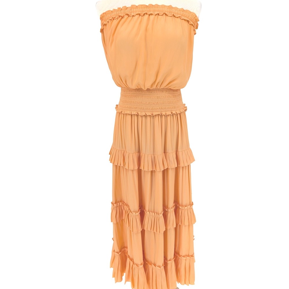 Ramy Brook Natalie Strapless Maxi Dress S Bellini Smocked Tiered Ruffle‎ Boho - Picture 4 of 15